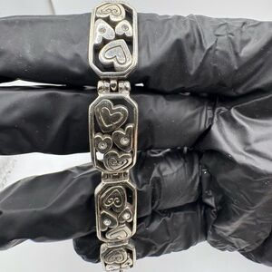 Brighton Silver-Tone Heart Link Bracelet w/ Crystal Accents – Signed